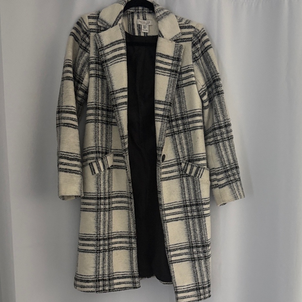 Plaid Long Wool-Blend Coat - Black & White